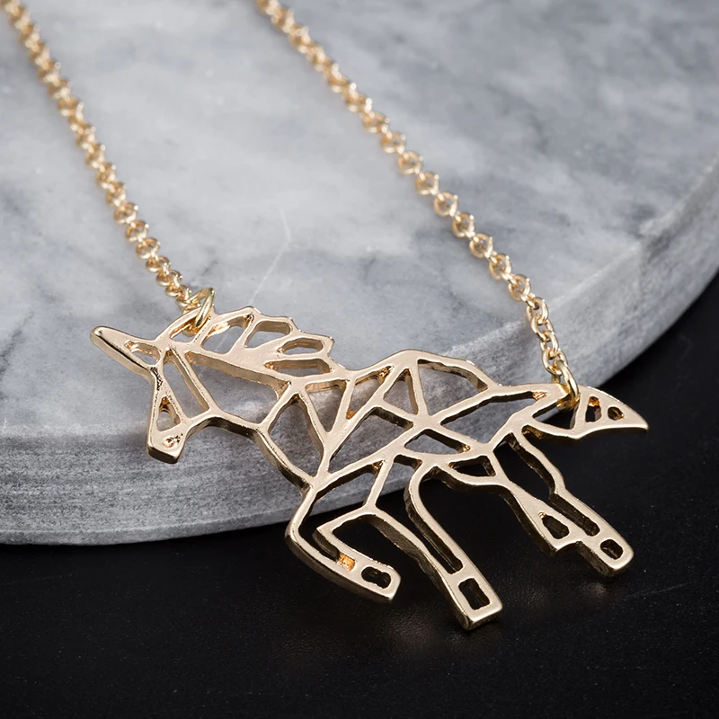 

Yiustar New Gold Color Chain Unicorn Origami Necklaces For Women Unicorn Pendant Jewelry Animal Choker Personalized Necklace