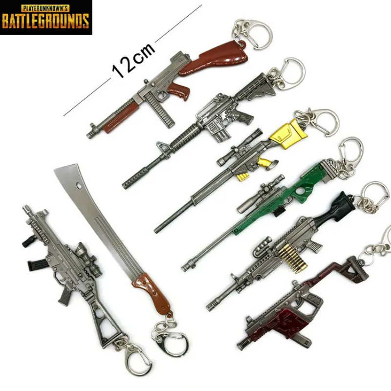 

12CM PUBG PC Game Playerunknown's Battlegrounds Zinc Alloy Gun Model Chicken Dinner Keychain Pan Pendant Action Figures Toys