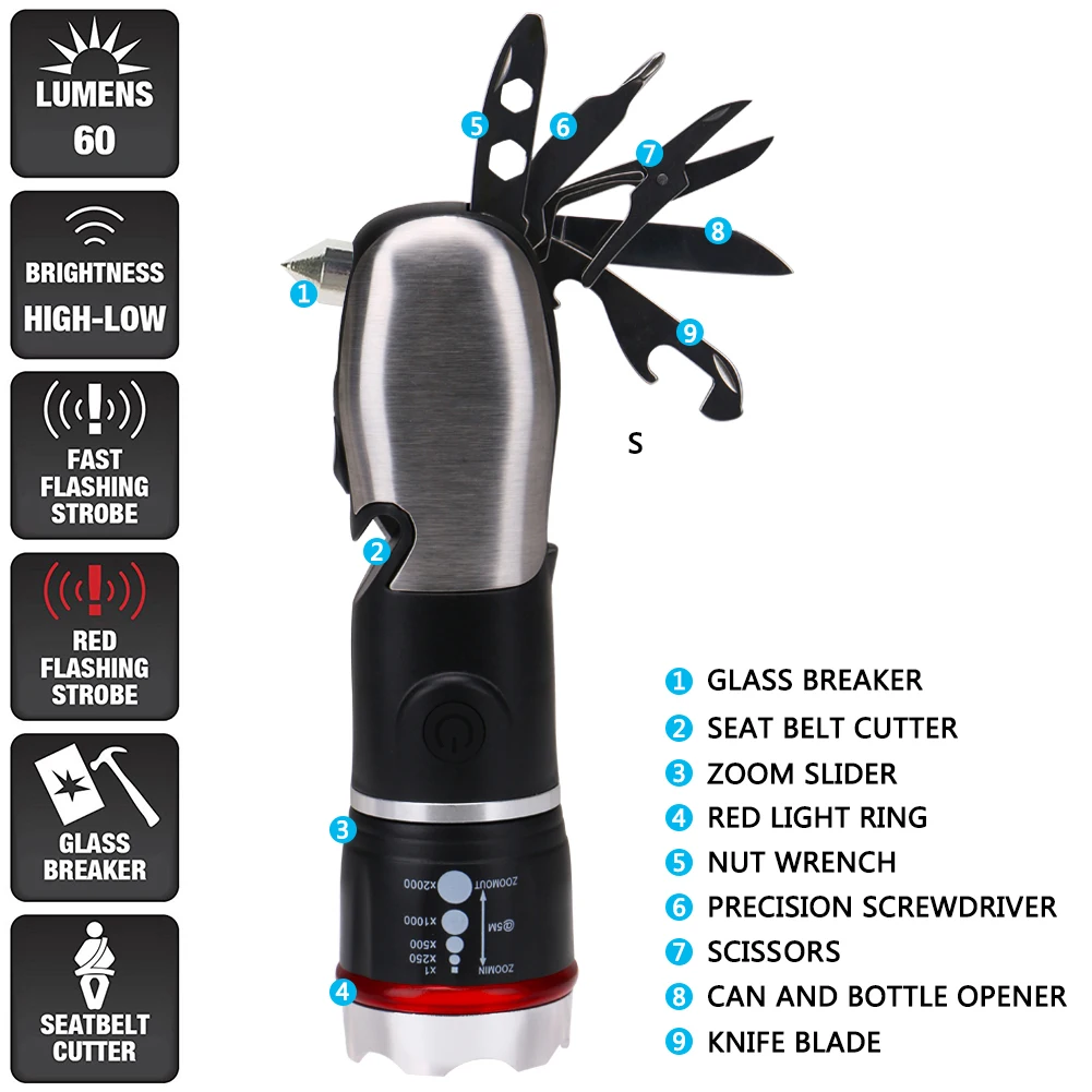 8 in 1 Multifunction Screwdriver Tool Set with Super Bright LED Torch Flashlight