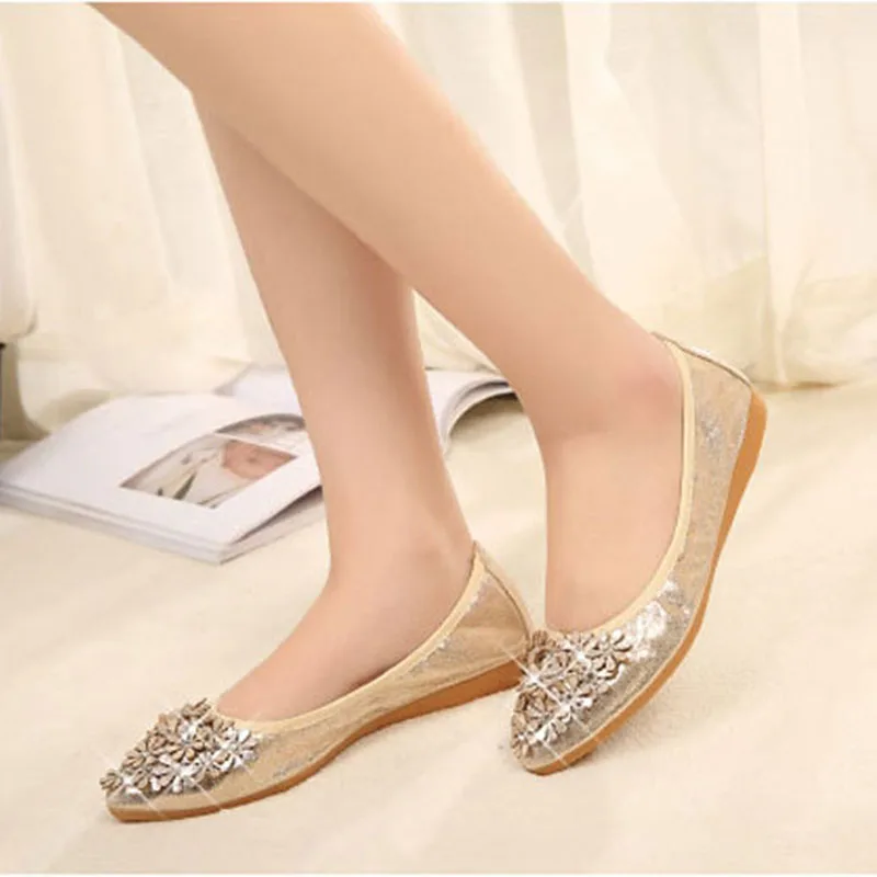 2018 Мода Rhinestone Балетки на плоской подошве Для женщин Демисезонный цветок острый