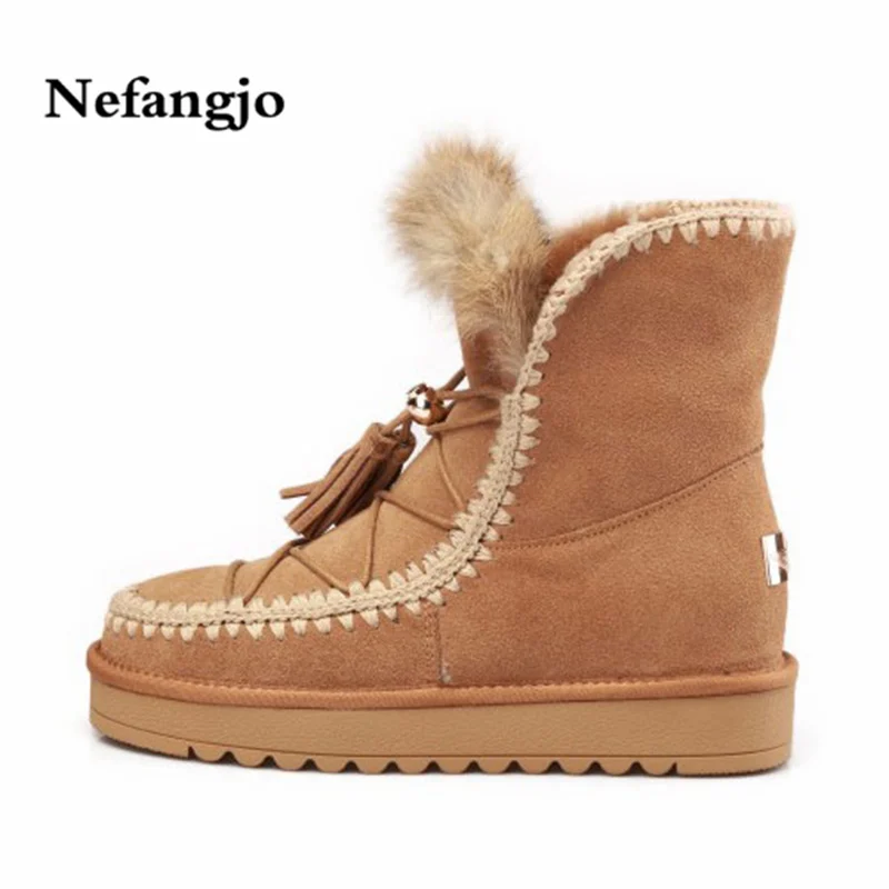 

Nefangjo 2018 Winter New Shoes Women Fashion Snow Boots Genuine Leather Warm Snow Boots For Women Winter Wool Fur Ankle Boots
