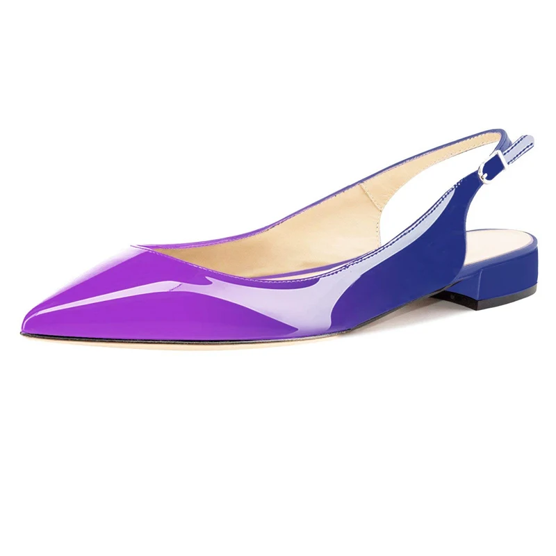 Kmeioo Mule для женщин; коллекция года; Лидер продаж; модная обувь с пряжкой на ремешке; Разноцветные шлепанцы без задника на плоской подошве; шлепанцы с острым носком для платья - Цвет: Purple-blue
