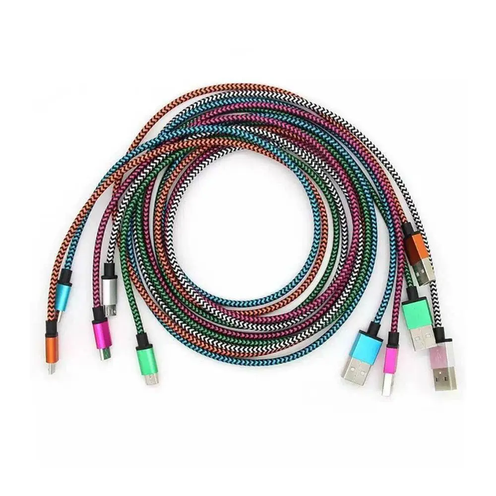 100 шт./лот Плетеный провод Micro USB кабель 1 м 3 2 м/6 футов Синхронизация нейлоновый