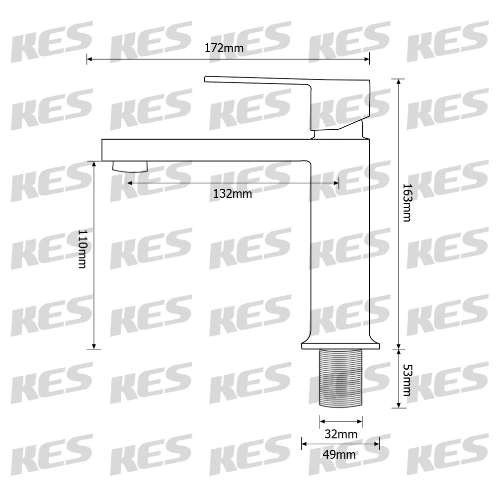 Kes LEAD-FREE ثقب واحد صنبور الحمام مرحاض الغرور بالوعة الحنفية واحدة ليفر 304 المقاوم للصدأ ناعم إنهاء L3165A-2