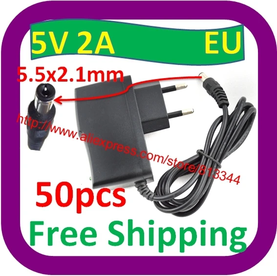 

50 pcs Free Shipping AC 100-240V to DC 5V 2A Switching Power Supply Converter Adapter EU Plug