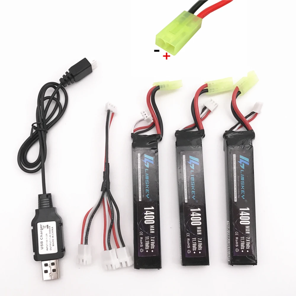 Limskey RC Lipo батарея 3 шт. 7 4 В 1400 мАч с в зарядное устройство 25C мини страйкбол