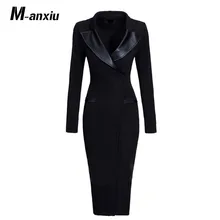 M-anxiu, дизайн, лоскутное платье средней длины из искусственной кожи, женское повседневное осеннее сексуальное облегающее платье-карандаш с боковой молнией