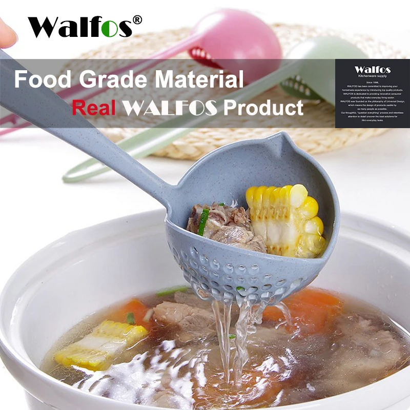 

WALFOS FOOD GRADE 2 In 1 Long Handle Soup Spoon Porridge Spoons Ladle Colander With Filter Flatware Cooking Kitchen Accessories