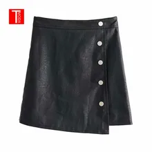 Осенняя Женская Базовая мини-юбка из искусственной кожи с пуговицами Faldas Mujer, однотонная женская модная повседневная шикарная юбка, 3 цвета