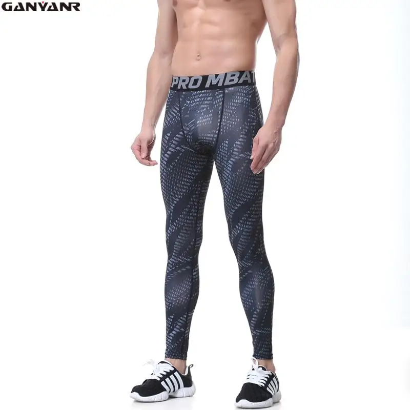 GANYANR/брендовые колготки для бега, мужские спортивные леггинсы, компрессионные штаны для фитнеса, длинные штаны из спандекса для спортзала, обтягивающие зимние штаны для йоги и пробежек - Цвет: Серый