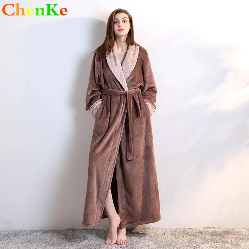 ChenKe 2018 Flannel Robe Silk Long Women Dressing Gowns Long Sleeve
