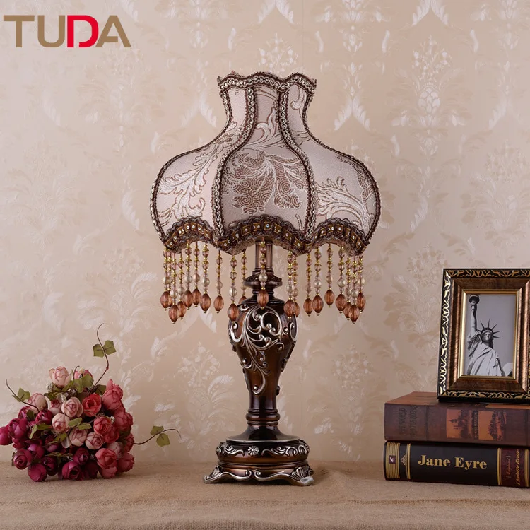

TUDA LED Table Lamp European Fabric Table Lamp Bedroom Bedside Living Room Study Retro Resin Table Lamp E27 110V 220V
