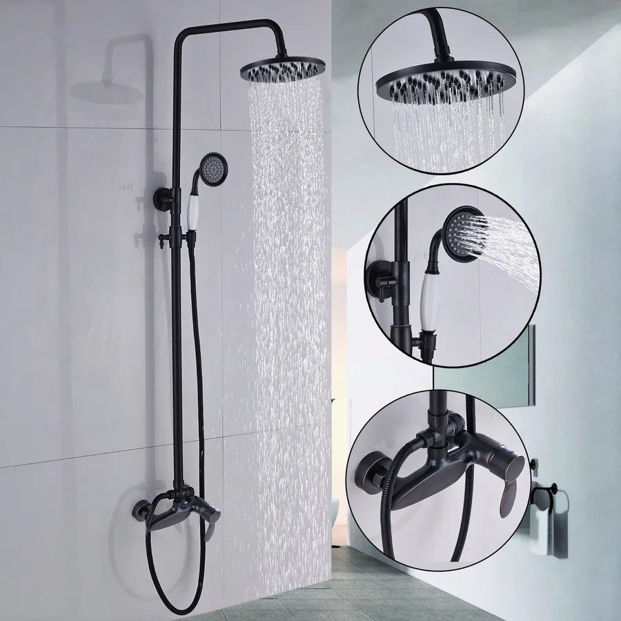 Bathroom 2 way Mixer Square Shower Faucet Set  Head+Handspray Oil Rubbed Bronze 