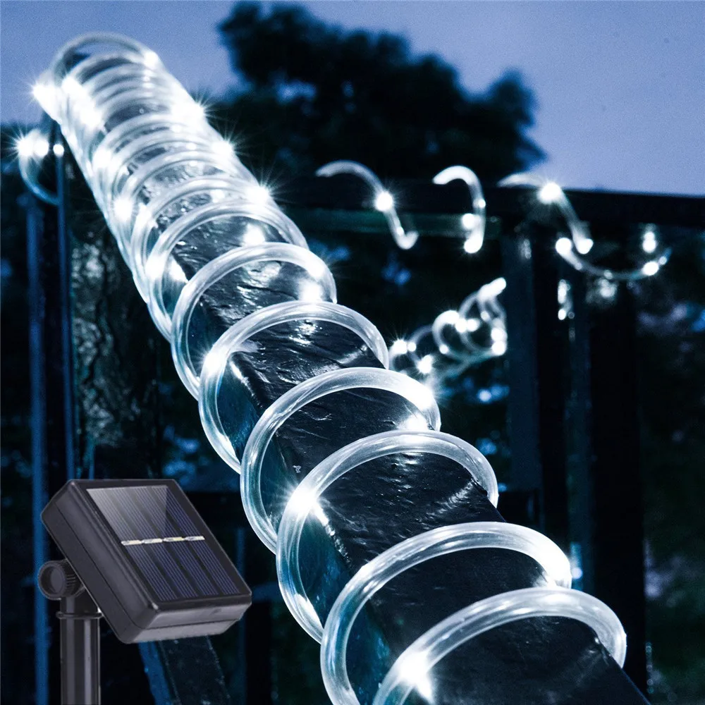 

12M 100 LEDs Solar Rope String Lights Waterproof Copper Wire Outdoor Tube Fairy String Light for Christmas Garden Yard Path Tree