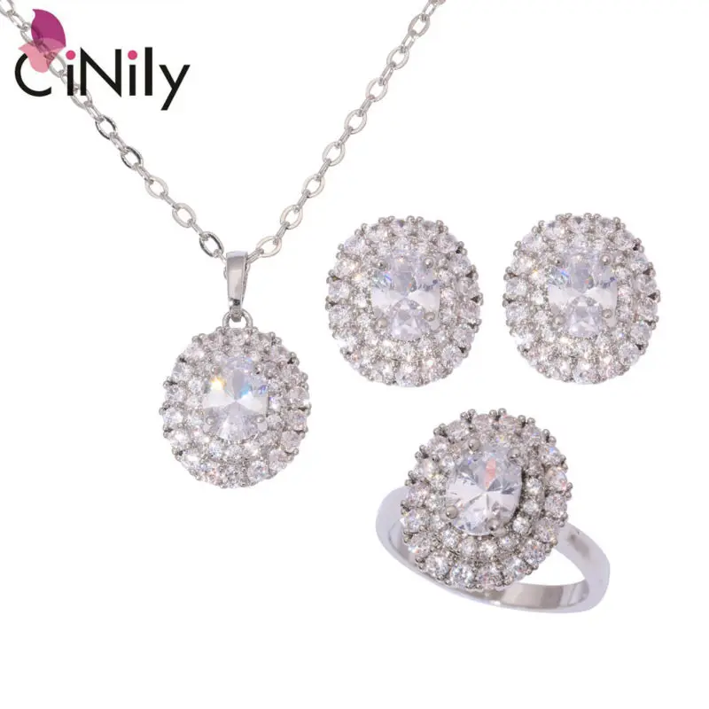 

CiNily White Zircon Cubic Zirconia Silver Plated Wholesale for Women Jewelry Necklace Pendant Earrings Ring Jewelry Set NT240-43