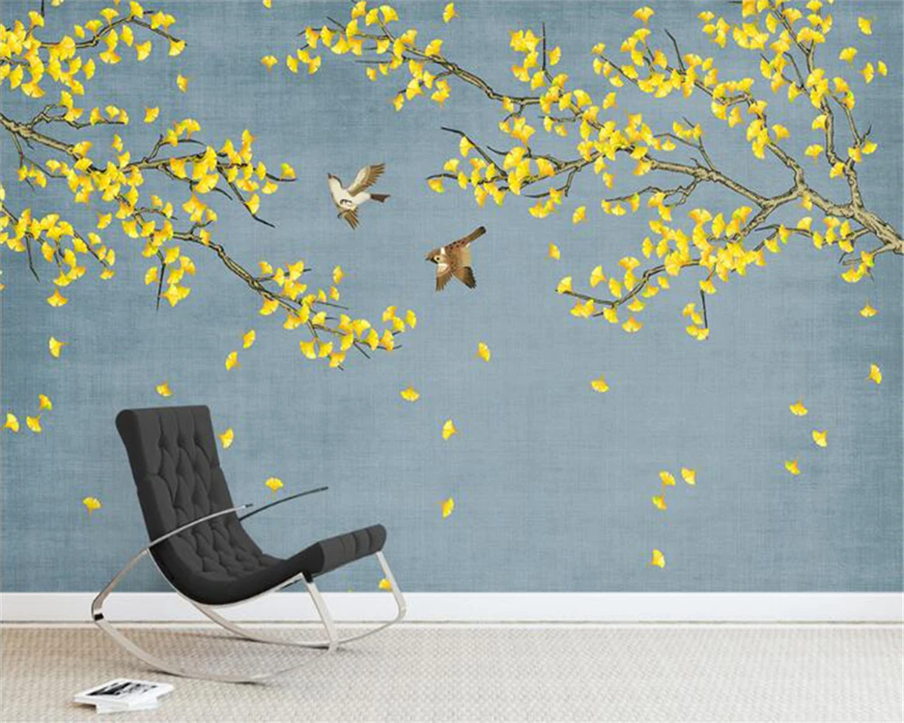 Декоративные обои серии Gingko ручная роспись тщательный цветок-птица Новая китайская декоративная настенная живопись