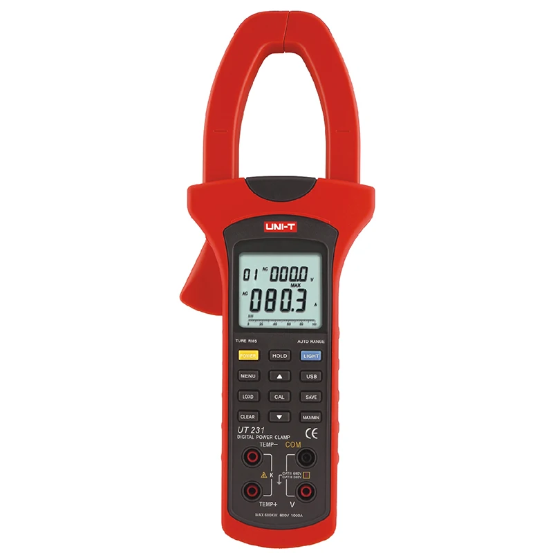 

UNI-T UT231 True RMS Digital Clamp Meters Single-phase 2-wire 600KW Power Clamp Meter w/USB Data Logging