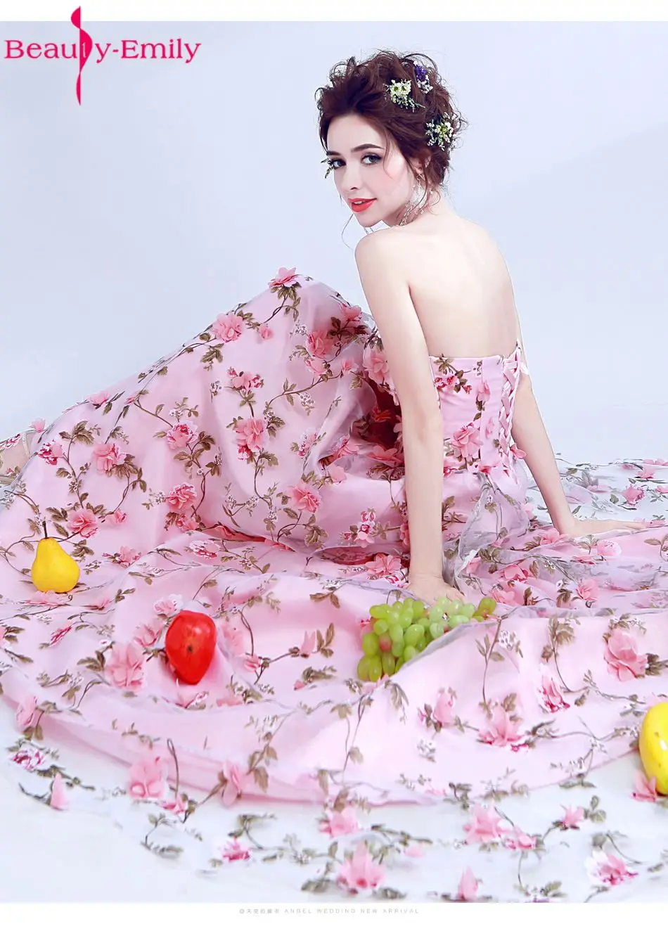 Beauty Emily Pink Sexy Chiffon Long Flower Evening Dresses 2018 Plus Size A-Line Formal Party Prom Dresses vestido de noite Beauty Emily Pink Sexy Chiffon Long Flower Evening Dresses 2018 Plus Size A-Line Formal Party Prom Dresses vestido de noite