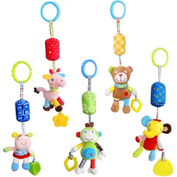 

Baby Teether toys New Born bed stroller Elephant Giraffe Plush Soft Hanging Dolls kids baby crib Rattles Toys