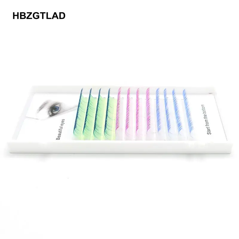 HBZGTLAD C/D 0,07/0,1 мм 8-15 мм Ложные ресницы синий+ зеленый+ фиолетовый+ белый ресницы индивидуальные цветные ресницы из искусственной кожи, ресниц для наращивания