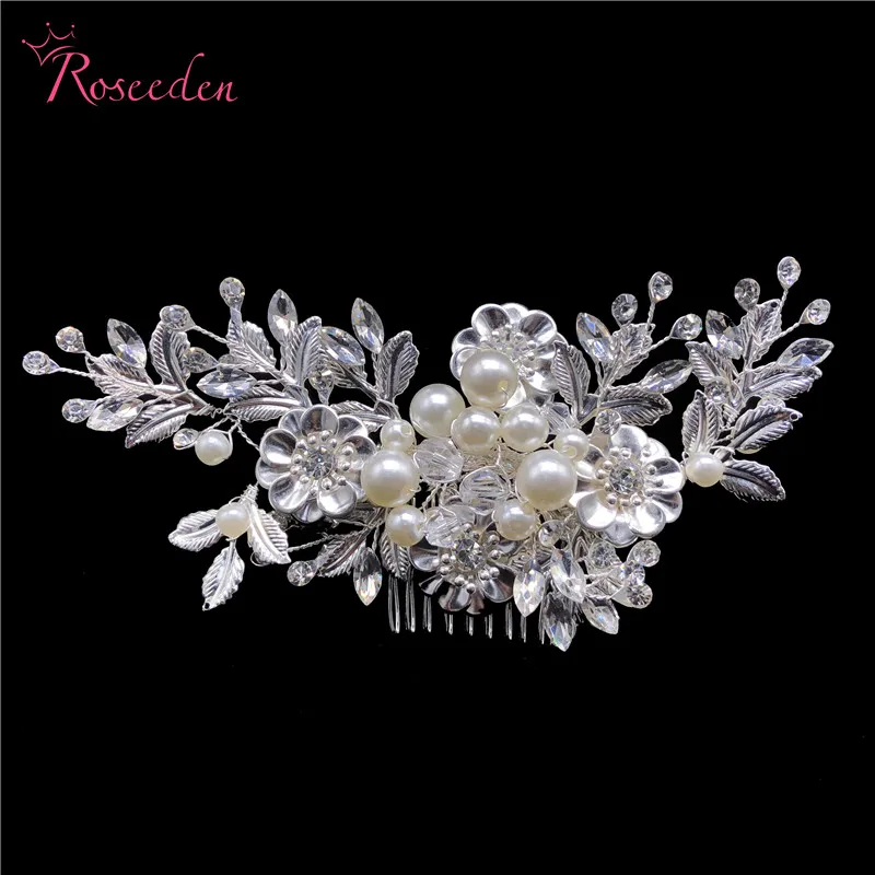 Silver Bride Hair Comb Headpiece Wedding Leaf Flower Hair Combs Accessories Jewelry Women RE3469