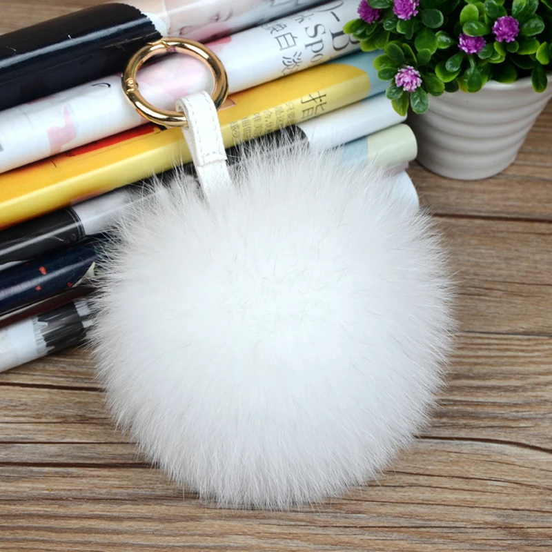 Mullido lindo 11 cm Real Fox piel bola Llavero piel Pom Llavero Chaveiro Llavero Pompon Llavero encantos bolsa colgante accesorios