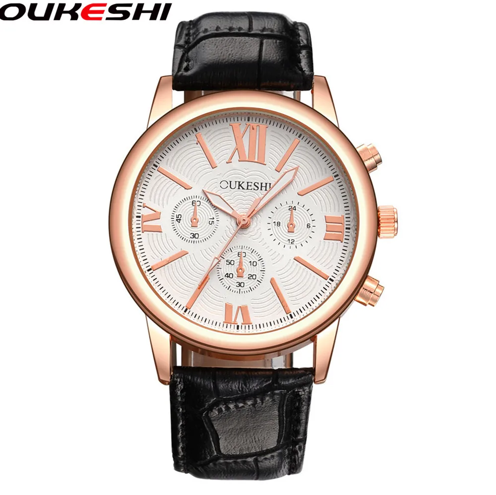 

OUKESHI Brand Men Business Watch Fashion Roman Numerals Casual Quartz Golden Waterproof Watch Relogio Masculino