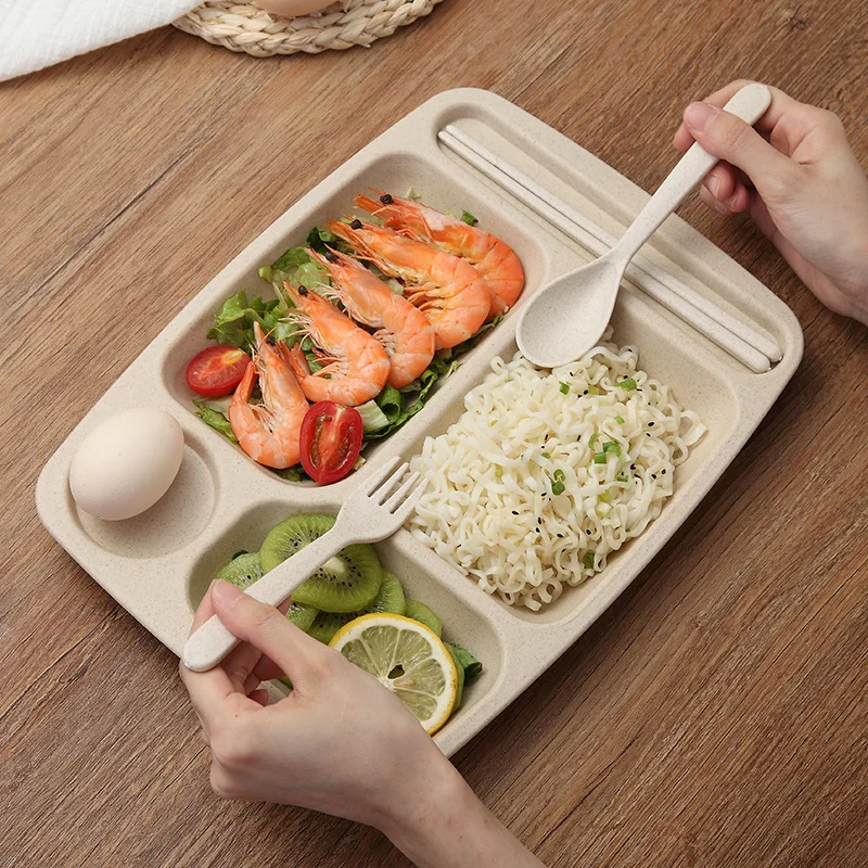 Wheat Straw And PP Material 4 Pcs/Set Baby Tableware Set Kids Feeding Plate Cartoon Separation Plate Fork Spoon Chopsticks Set Wheat Straw And PP Material 4 Pcs/Set Baby Tableware Set Kids Feeding Plate Cartoon Separation Plate Fork Spoon Chopsticks Set