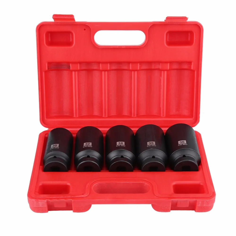 

5Pcs 1/2" Inch Drive Hub Nut Hex Socket Set Garage Tools 30mm 32mm 34mm 35mm 36mm Chrome-Molybdenum Steel Material Car Hub Nut