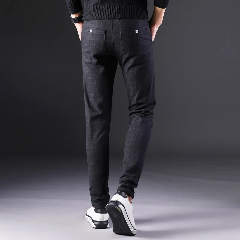 Новые мужские брюки прямые свободные повседневные брюки большого размера хлопковые Модные мужские деловые брюки Клетчатые Коричневые Серые Хлопковые брюки