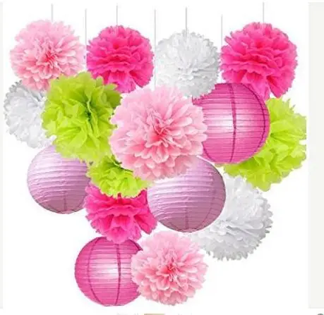 16pcs Pom Poms Decorations Tissue Paper Flowers Ball Mixed Paper