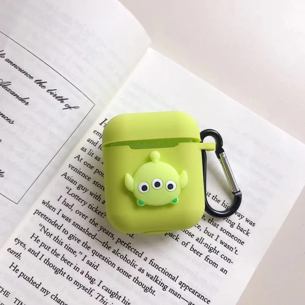 

TPU Soft Silicone Bluetooth Wireless Earphone Case For AirPods Charging Box Protective Cover Green Color Mike Alien MonsterSkin