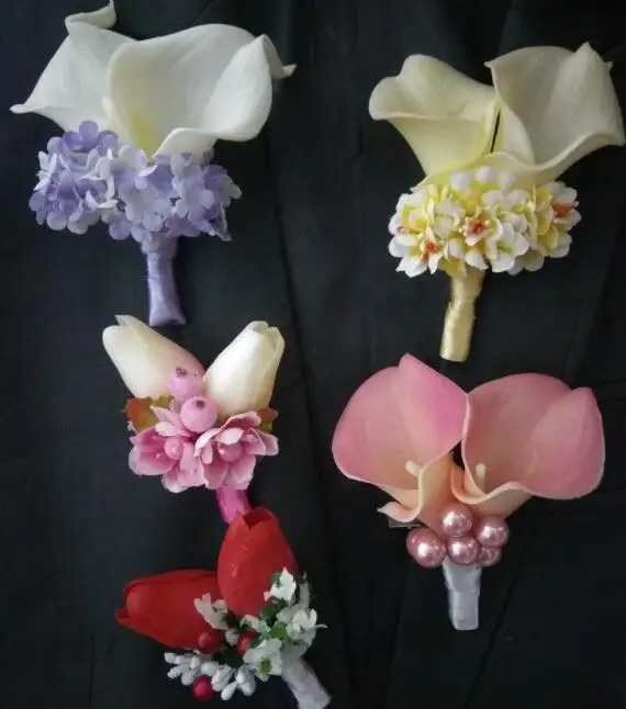 

PU calla tulip party corsages prom bride groom wedding flower corsages and boutonnieres