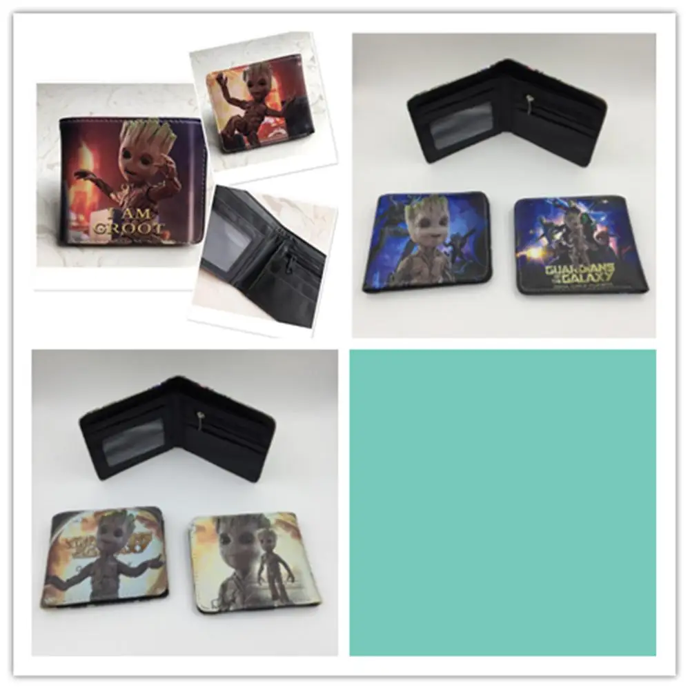 

Movie Guardians of the Galaxy Groot Double fold wallet boys girls Credit Card purse New PU Short Wallet