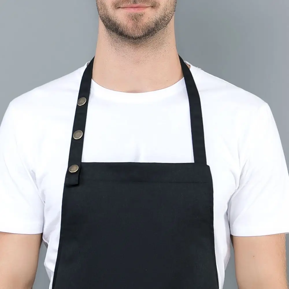 Pure Color Canvas Cotton Kitchen Apron Adjustable Cooking Work Apron For Woman Man Bib Coffee Shop BBQ Antifouling Dress Apron