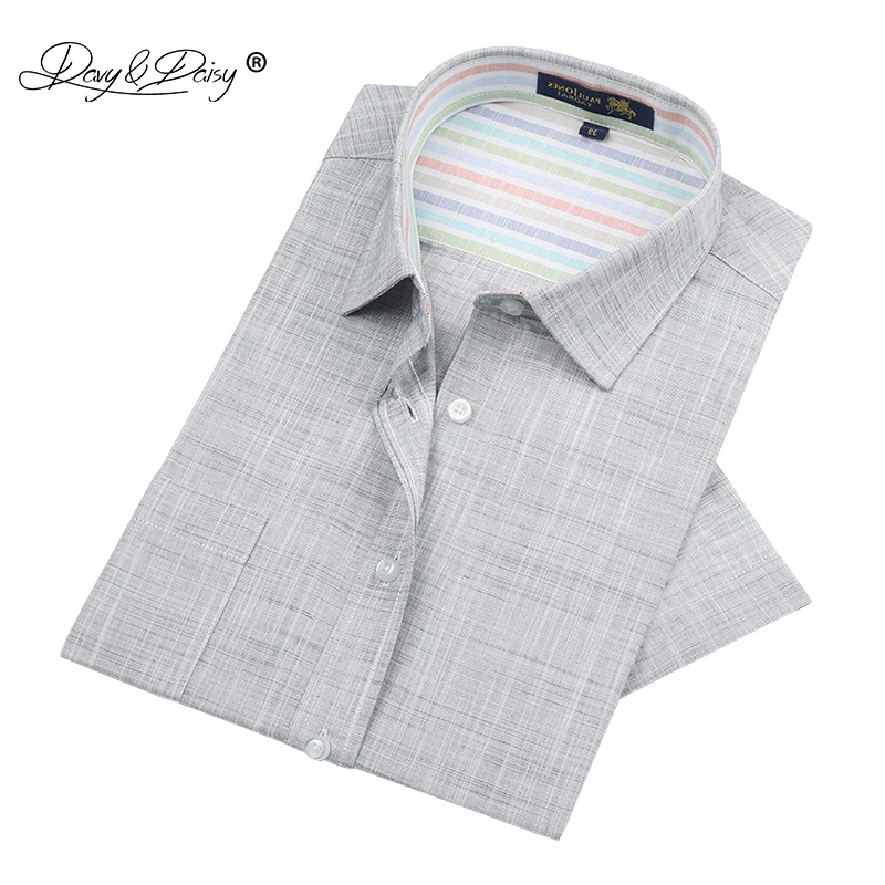 Davydaisy جودة عالية الكتان الصيف الرجال قميص بأكمام قصيرة بسيطة الصلبة ماركة الملابس عارضة قميص الرجل DS127