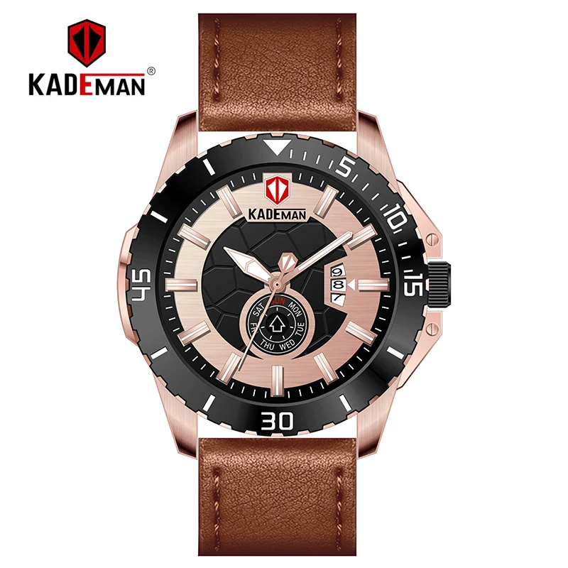 Топ бренд повседневные мужские часы спортивные водонепроницаемые кварцевые часы дизайнер KADEMAN модные деловые наручные часы Relogio Masculino - Цвет: 6123G-RGB-RG-T