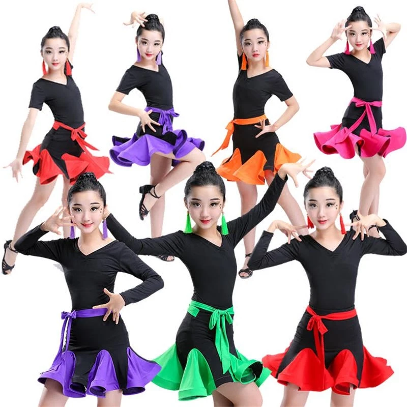

Children Girl Kid Latin Dance Skirt 4 Colors Tango Samba Salsa Cha Cha Latin Dresses Modern Ballroom Latino Dresses for Dancing