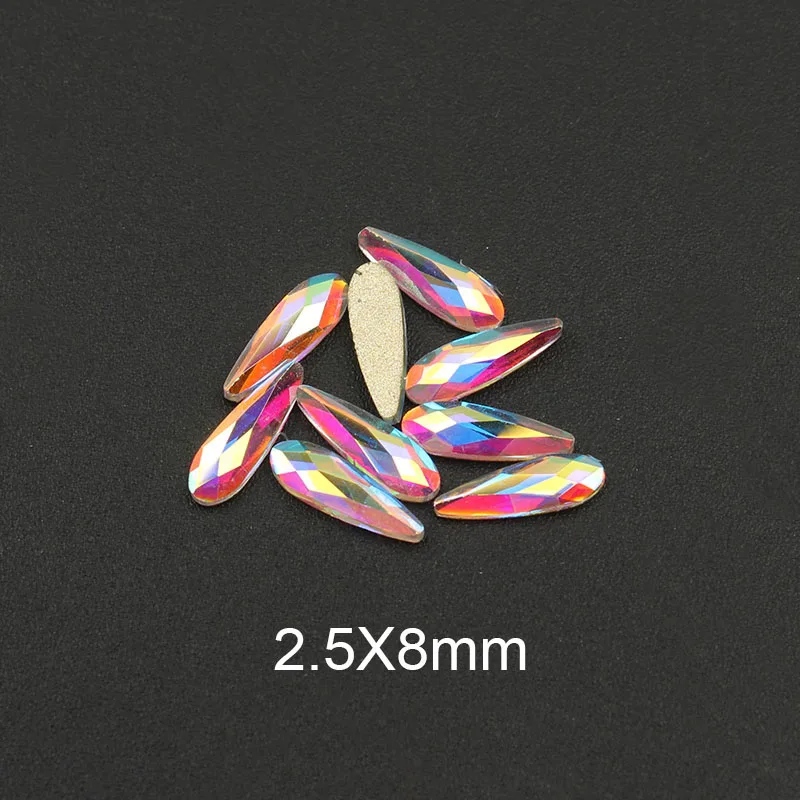 Fashion Crystals AB 30pcs/lot 3D Nail Art Long Water Drop Fancy Shaped Colorful Glass Stones For 3D Nails Art Decorations 