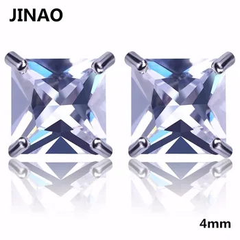 

JINAO Hip Hop Rock Jewelry Earrings Silver Color Micro Pave 4mm Big CZ Stone Lab D Stud Earrings With Screw Back For Male Female