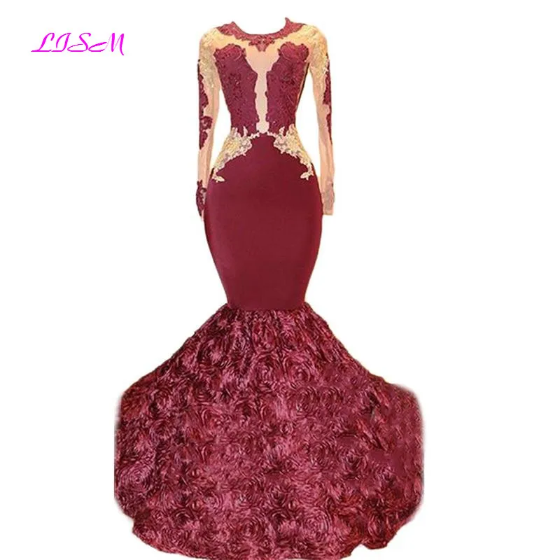 

Sexy Mermaid Prom Dresses 2019 Long Appliques Lace Evening Dresses Party Gowns for Women with Rose Flowers Train