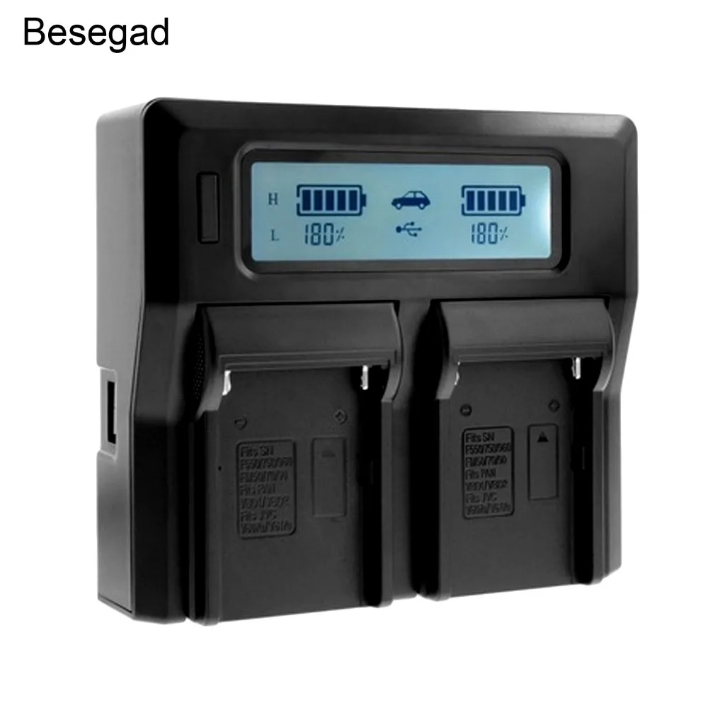 

Besegad Dual Slots Digital Battery Charger with LCD Screen for Sony NP-F970 NP F960 F750 F550 Series Camera Rechargeable Battery