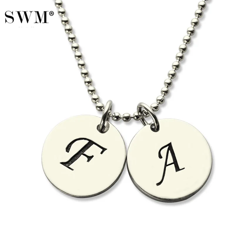 

Women's Jewelry Custom Initials Necklace Sterling Silver 925 Necklaces Initial Disc Pendant for Couple Letter Colar Chain Bijoux