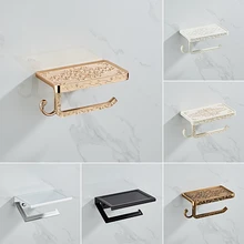 Set de accesorios de baño de papel blanco soporte de teléfono móvil espacio de aluminio antiguo rollo titular con estante Caja de papel higiénico montaje en la pared