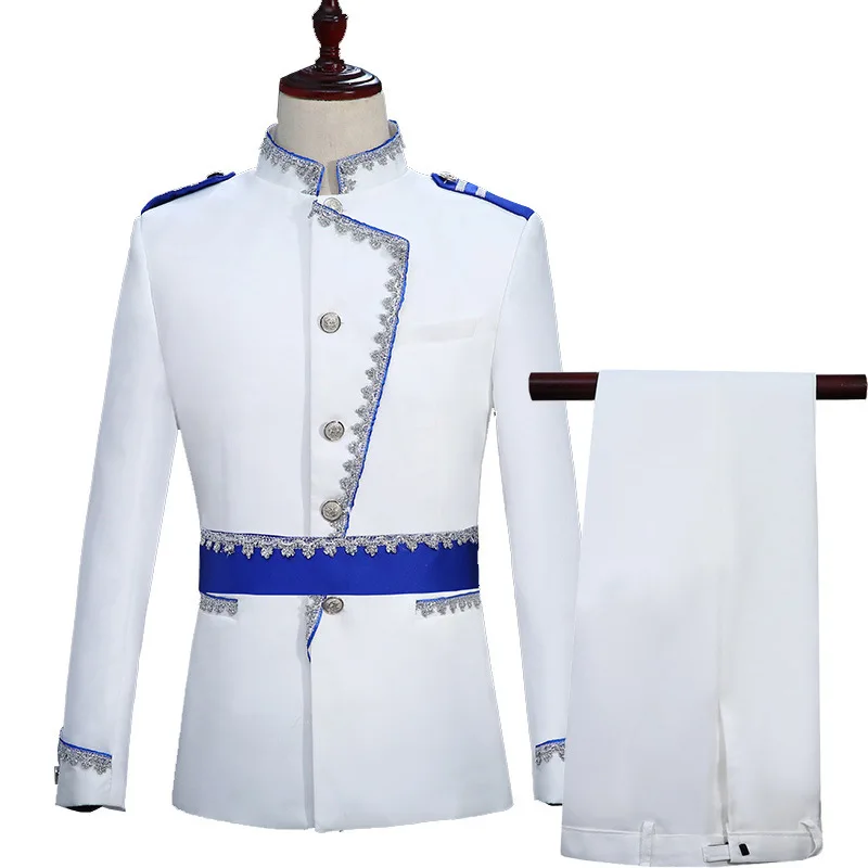 

Suits Men Long Sleeve Stage Military Music Costume Mens Performance Suit Straight Designs Clothing Two Piece Set Coat Pants M