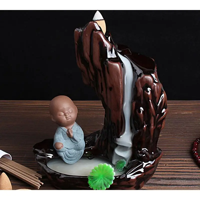 

Mountain Shape With Little Monk Backflow Incense Burner Porcelain Crafts Smoke Incense Holder Aromatherapy Home Yoga Decor