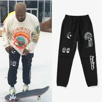 

Summer New Wave Cross-pants Kanye West Drawstring Printing Cotton Men's Trousers Joggers Loose Sweatpants Baggy Track Pants