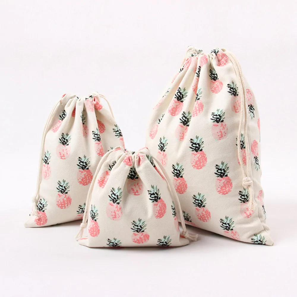 Girls small fresh cotton canvas bag custom bag pocket drawstring bag tea gift bag pineapple ...