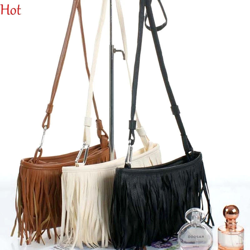 Black Leather Handbag Tassel