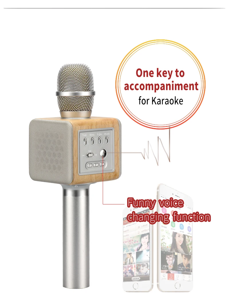 Original brand MicGeek ELF Wireless Karaoke Microphone 2.1 Sound Track Natural Rosewood DSP Chip Voice Speakers Smartphone 4
